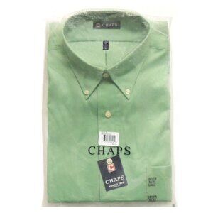 Chaps Button Up Shirt Men's Large Green Wrinkle Free Twill Long Sleeve